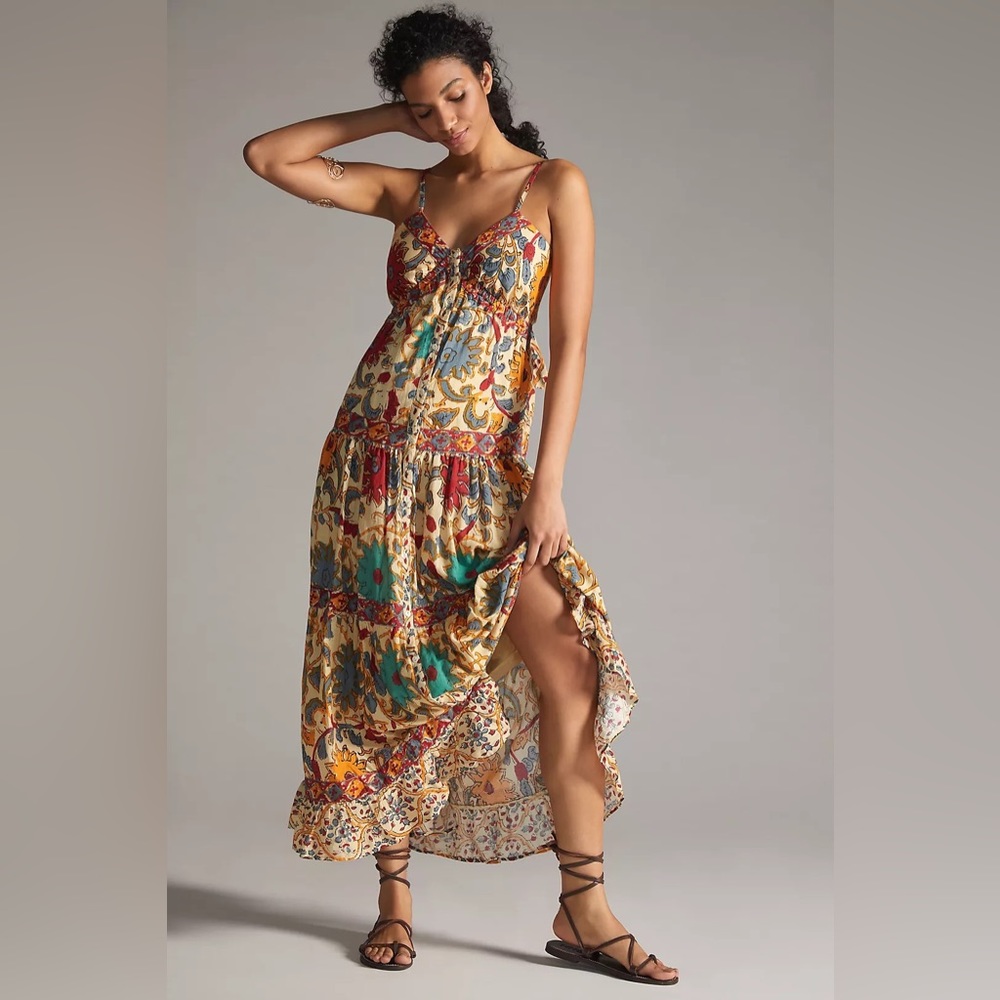 NWT Love The Label From Anthropologie Floral Border Print Maxi Dress Size XS - Picture 1 of 5